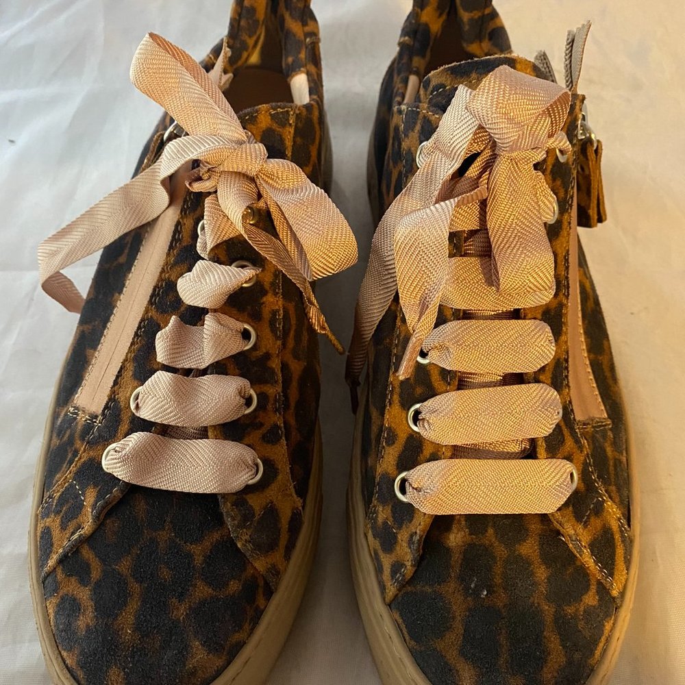 AGL ATTILIO GIUSTI LEOMBRUNI Double Zip Sneaker, Leopard Leather Women Size 39.5